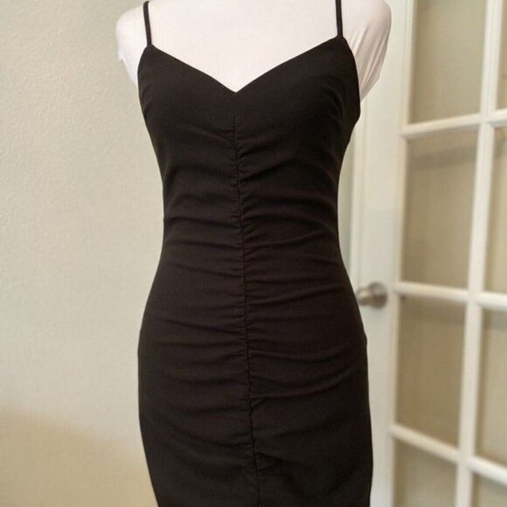 Likely Black Spaghetti Strap Ruched Mini Bodycon Dress Size 0‎ NWT